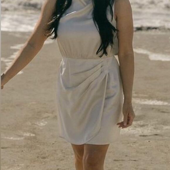 Abercrombie Dress Women’s Size Large Tall Satin Draped High-Neck Mini Dress - Picture 2 of 14